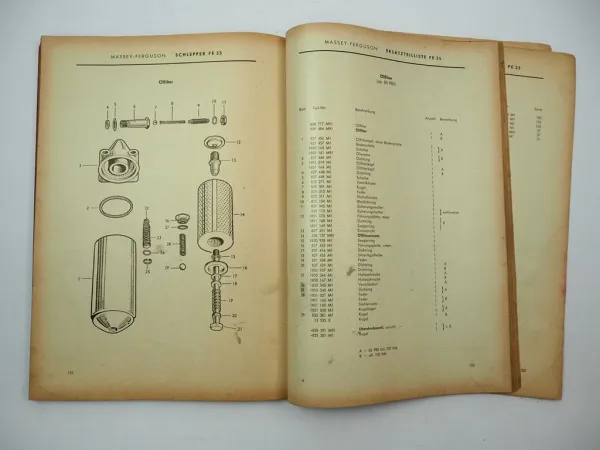 Massey Ferguson FE 35 Schlepper Traktor Ersatzteilliste Ersatzteilkatalog 1959