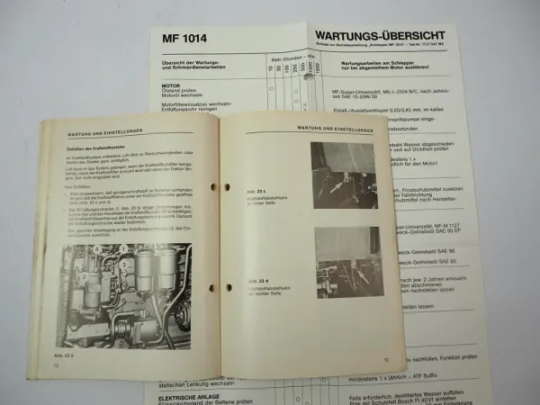 Massey Ferguson MF 1014 Schlepper Betriebsanleitung Bedienung Wartung 1985