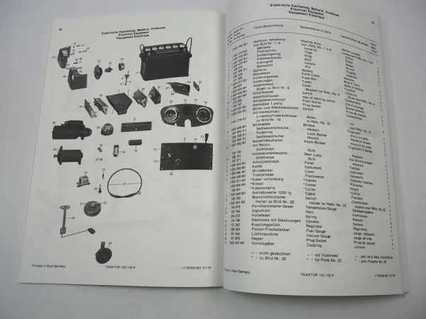 Massey Ferguson MF 132 132A Schmalspur Traktor Ersatzteilliste 1974 Ersatzteilkatalog