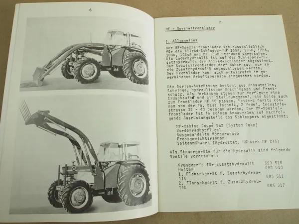 Massey Ferguson MF 165 168 178 188 1080 A Spezialfrontlader Bedienung und Anbau
