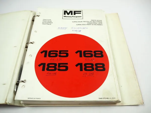 Massey Ferguson MF 165 168 185 188 Traktor Ersatzteilliste Parts List 1977