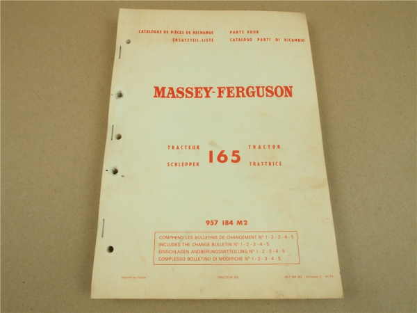 Massey Ferguson MF 165 Traktor Ersatzteilliste Ersatzteilkatalog Parts List 1974