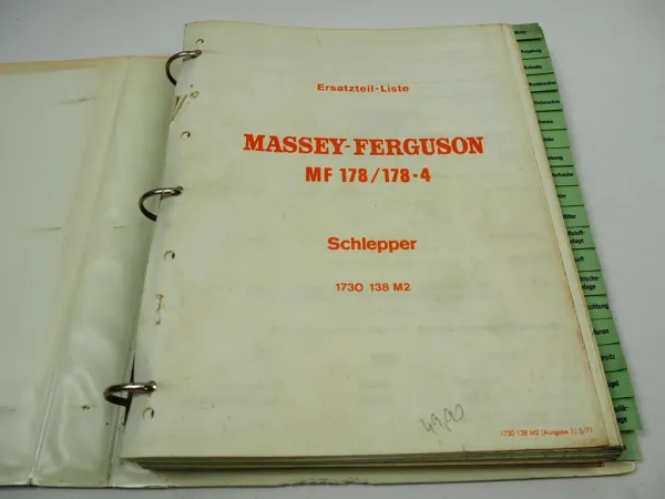 Massey Ferguson MF 178 178-4 Traktor Ersatzteilliste 1971