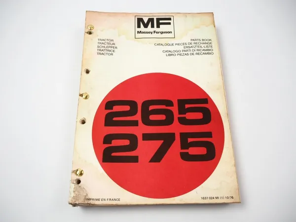 Massey Ferguson MF 265 275 Traktor Ersatzteilliste Spare Parts List 1976