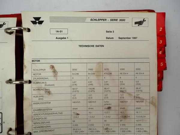 Massey Ferguson MF 3000er Baureihe Werkstatthandbuch Reparaturanleitung 1987