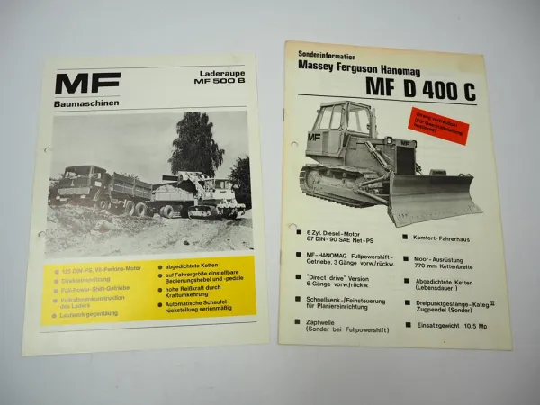 Massey Ferguson MF 500B D400C Laderaupe 2x Prospekt 1970er Jahre