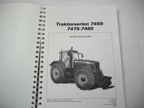 Massey Ferguson MF 7465 7475 7480 Schlepper Betriebsanleitung Wartung 2010