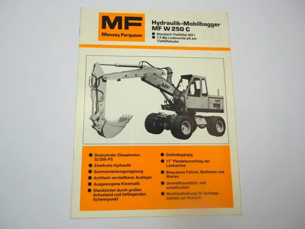 Massey Ferguson MF W250C Mobilbagger 1970/80er J. Prospekt mit techn. Daten