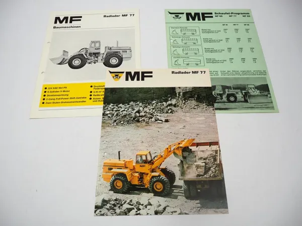 Massey Ferguson MF77 Radlader 3x Prospekt Technische Daten 1971/72