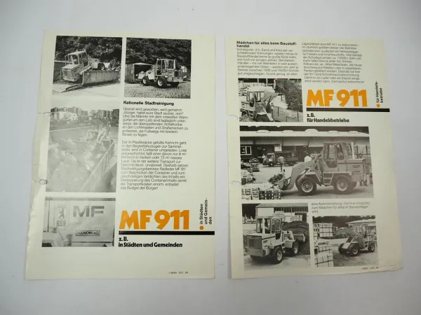 Massey Ferguson MF911 Radlader Einsatz Handel Stadtreinigung 2x Prospekt 1977