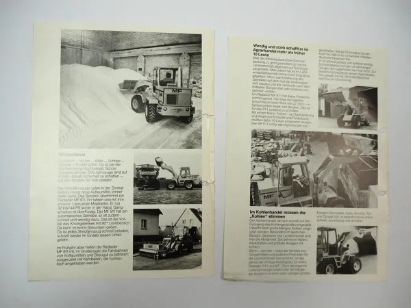 Massey Ferguson MF911 Radlader Einsatz Handel Stadtreinigung 2x Prospekt 1977