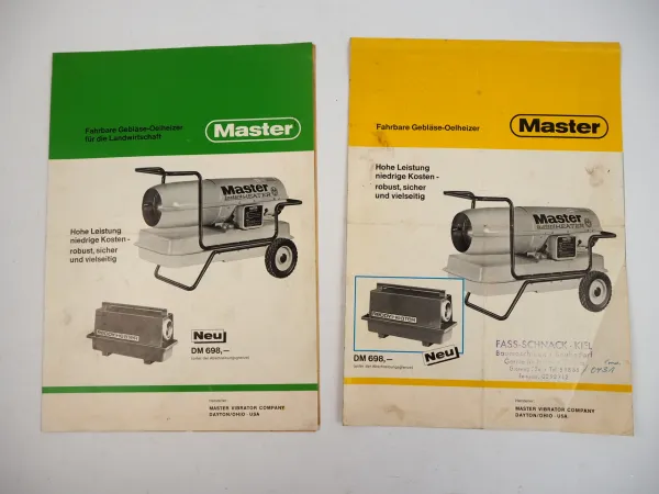 Master Fahrbare Gebläse Ölheizer Reddy Heater 2x Prospekt 1960/70er Jahre