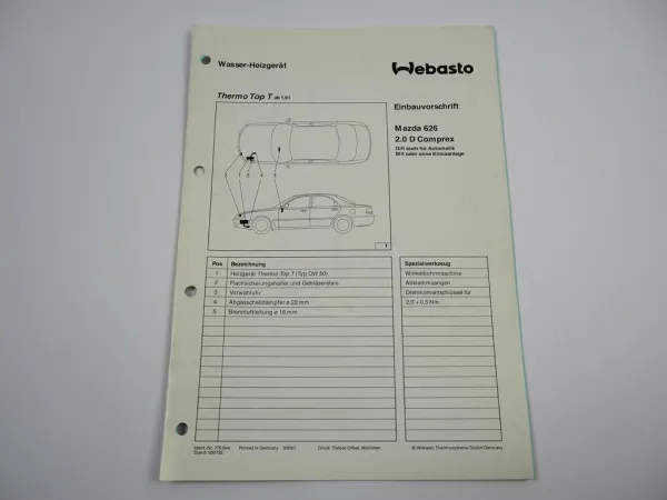 Mazda 626 2.0D Comprex Einbauanleitung Webasto Thermo Top T DW50 Heizung