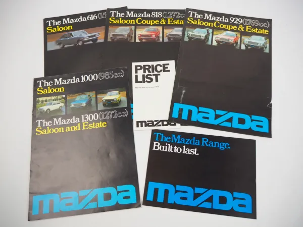 Mazda GB ltd 9 brochures and pricelist 1976 Range 616 818 929 1000
