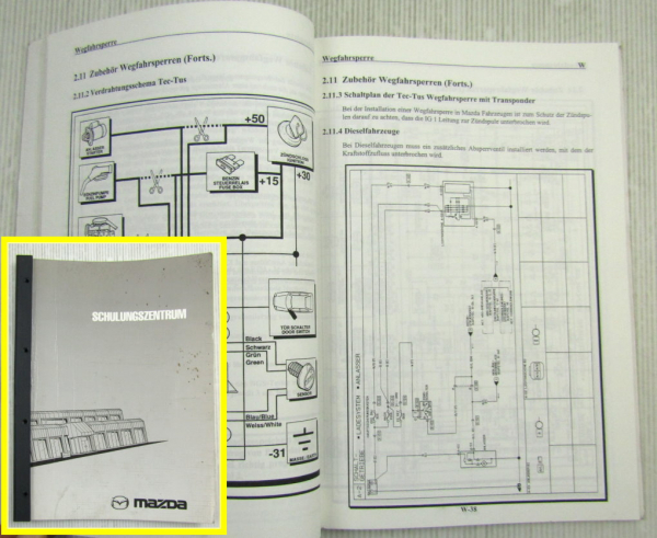 Mazda Wegfahrsperren Türfernbedienung Schulungshandbuch Werkstatthandbuch 2000