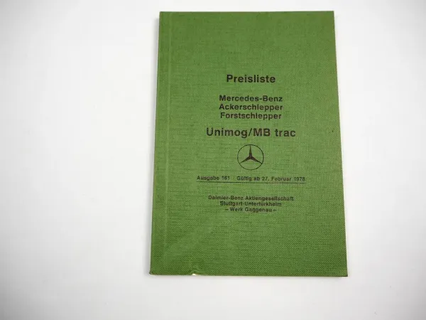 MB-Trac Unimog Preisliste 161 für Ackerschlepper Forstschlepper 1978