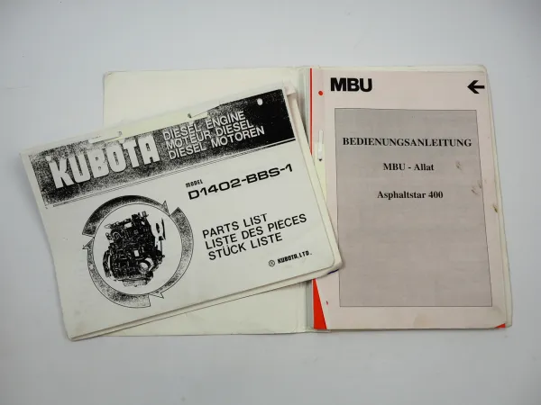 MBU Allatt Asphaltstar 400 Betriebsanleitung Wartung 1991 Motor D1402 Kubota ETL