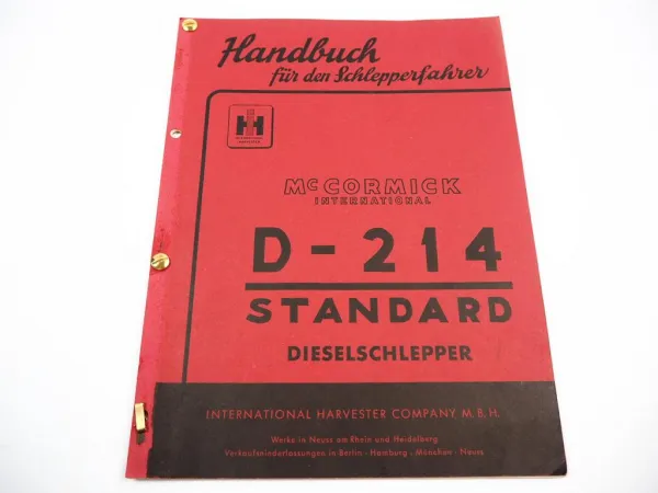Mc Cormick 214 Standard Bedienungsanleitung 1958
