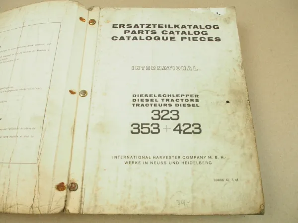 Mc Cormick 323 353 423 Schlepper Ersatzteilliste Parts List Pieces rechange 1968