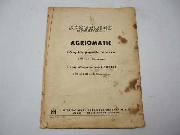 Mc Cormick D 320 324 430 Standard Schlepper Agriomatic 8 Gang Getriebe Handbuch