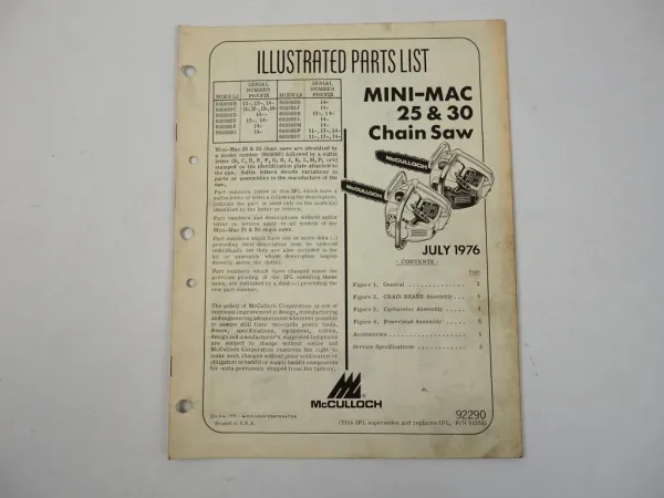 McCulloch MiniMac 25 30 Chain Saw Motorsäge Ersatzteilliste Parts List 1976