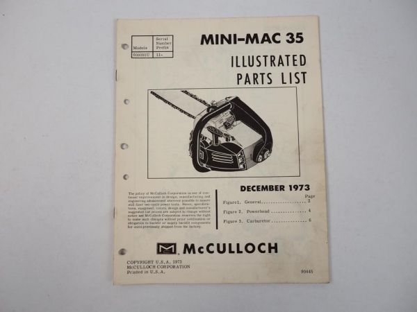 McCulloch MiniMac35 Chain Saw Motorsäge Ersatzteilliste Parts List 1973