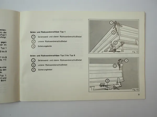 Meiller Dreiseiten Kipper für LKW Betriebsanleitung Bedienungsanleitung 1987