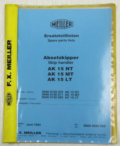 Meiller Kipper AK15 NT MT LT Ersatzteilkatalog Parts LIst Ersatzteilliste 1993