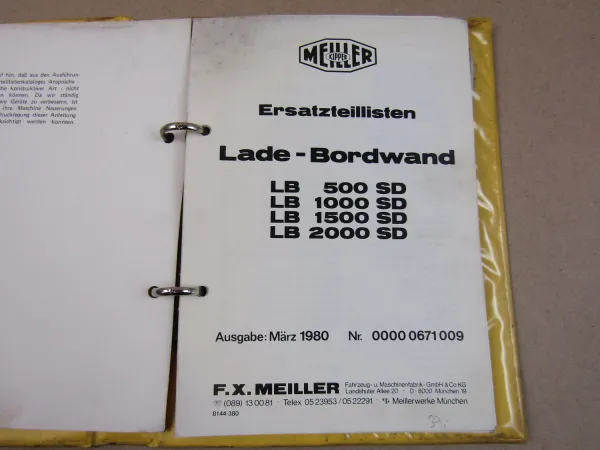 Meiller LB 500 1000 1500 2000 SD Lade-Bordwand Ersatzteilliste 3/1980