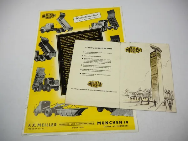 Meiller Muldenkipper DRP Prospekt + Einladung zur Automobilausstellung ca. 50 J.