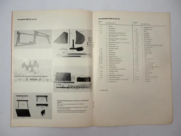 Melio S60 Sen.62 Jun.63 Grüppenfräse Betriebsanleitung Ersatzteilliste 1960er J.