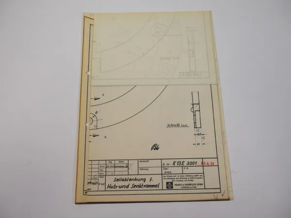 Menck & Hambrock M154 Seilablenkung Hubtrommel Technische Zeichnung 1966