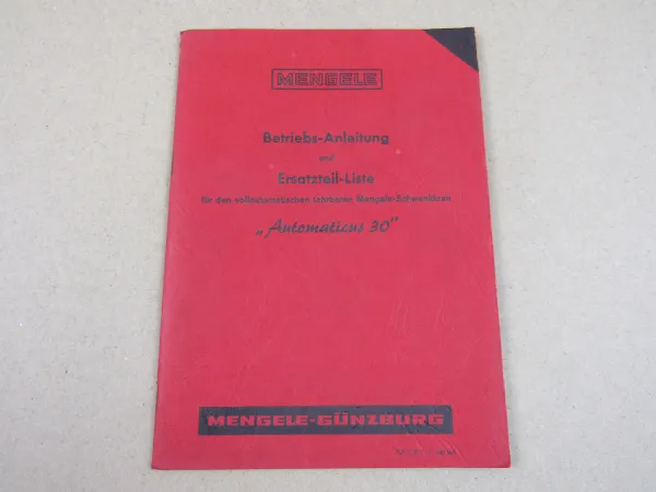 Mengele Automaticus 30 Schwenkkran Ersatzteilliste Bedienungsanleitung 1965
