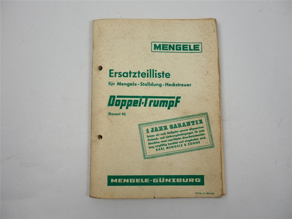 Mengele Doppeltrumpf Bauart N Stalldung Heckstreuer Ersatzteilliste 1964