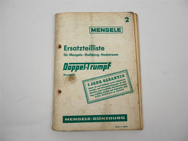 Mengele Doppeltrumpf Stalldung Heckstreuer Bauart N Ersatzteilliste 1968