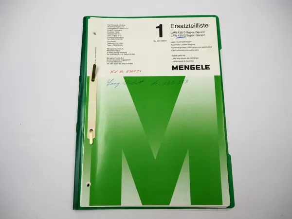 Mengele LAW 430/3 435/3 Super Garant Lade-Automatikwagen Ersatzteilliste 1
