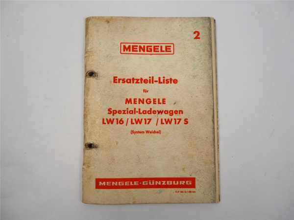 Mengele LW 16 17 17S Spezial Ladewagen Ersatzteilliste Ersatzteilkatalog 1969