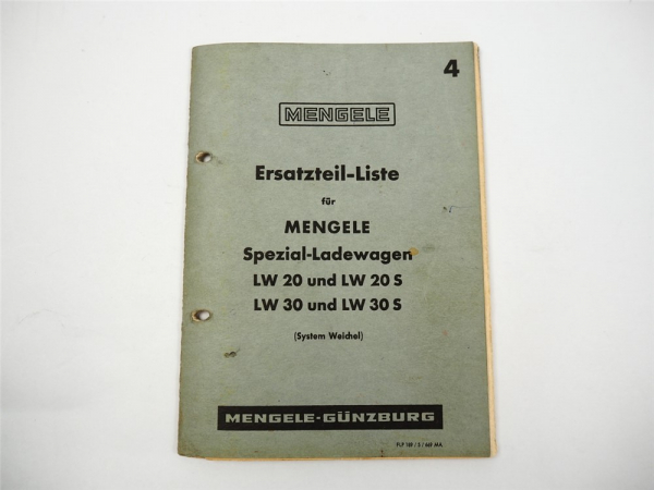 Mengele LW 20 30 S Spezial Ladewagen System Weichel Ersatzteilliste 1969