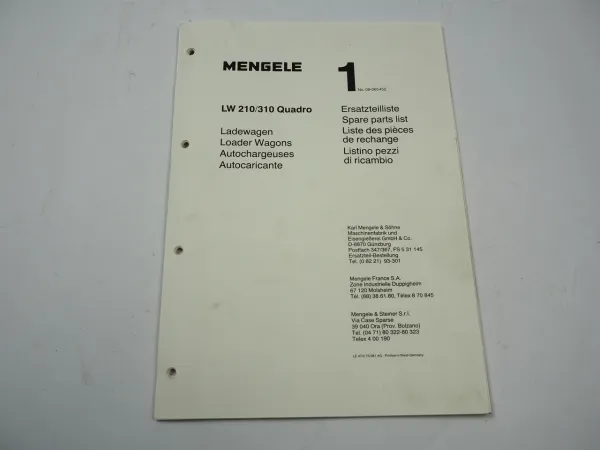 Mengele LW 210 310 Quadro Ladewagen Ersatzteilliste Ersatzteilkatalog 1981