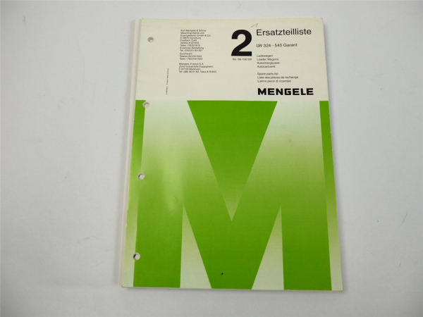 Mengele LW 324 bis 545 Garant Ladewagen Ersatzteilliste Parts List 02/1988