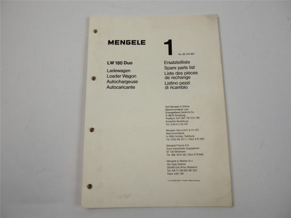 Mengele LW180 Duo Ladewagen Ersatzteilliste 1989