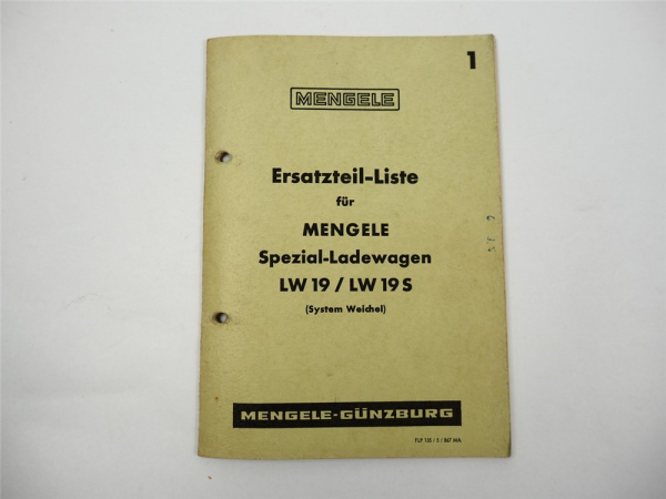 Mengele LW19 LW19S Spezial Ladewagen System Weichel Ersatzteilliste 1967
