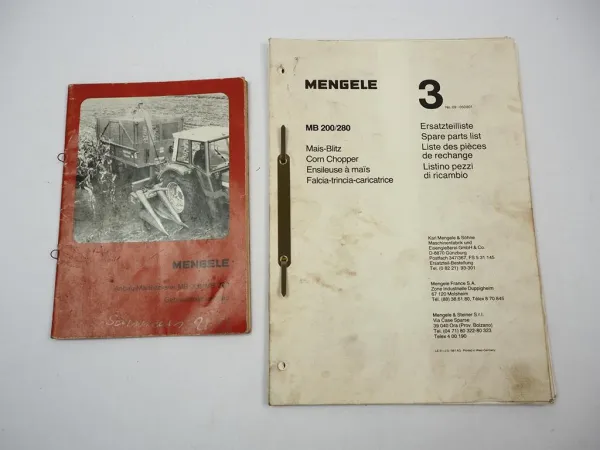 Mengele MB 200 280 Maisblitz Maishäcksler Betriebsanleitung Ersatzteilliste