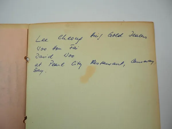 Menükarte Hongkong Pearl City Restaurant Night Club Paterson Street 1970er Jahre