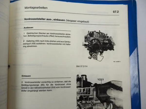 Mercedes 190 200 200T Motor 102 Vergaser Pierburg 2E-E Kundendiensthandbuch 1986