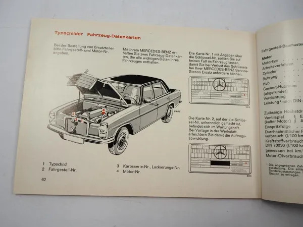 Mercedes 200D 220D 240D Betriebsanleitung Bedienung W115D Wartung 1973