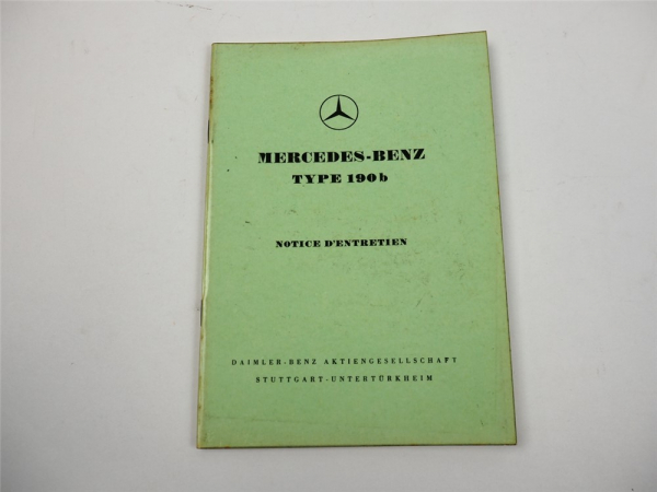 Mercedes Benz 190 B avec Moteur M121B Notice d Entretien 1959