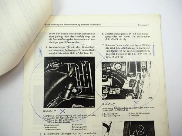 Mercedes Benz 190C bis 300SEL/8 Einbauanleitung Heizbare Heckscheibe 1971
