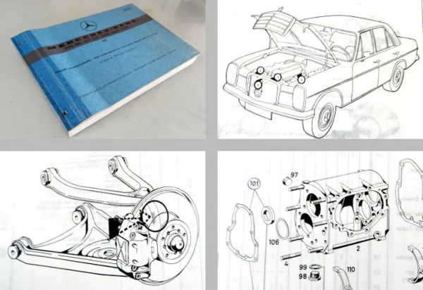 Mercedes Benz 200/D 220/D 230 240D W115 Ersatzteilliste 1973 Fahrgestell Aufbau