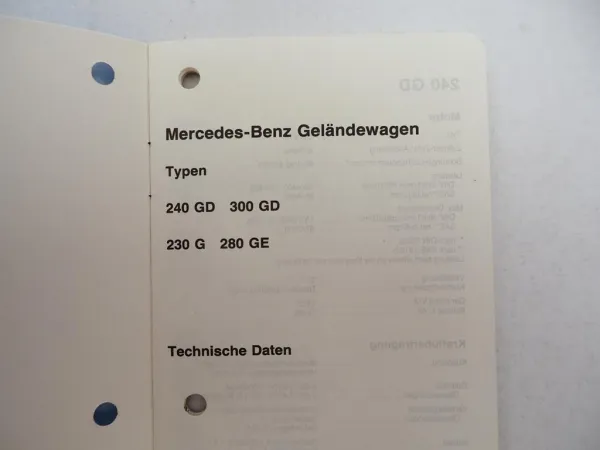 Mercedes Benz 240GD 300GD 230G 280GE Geländewagen Technische Daten 3.1981